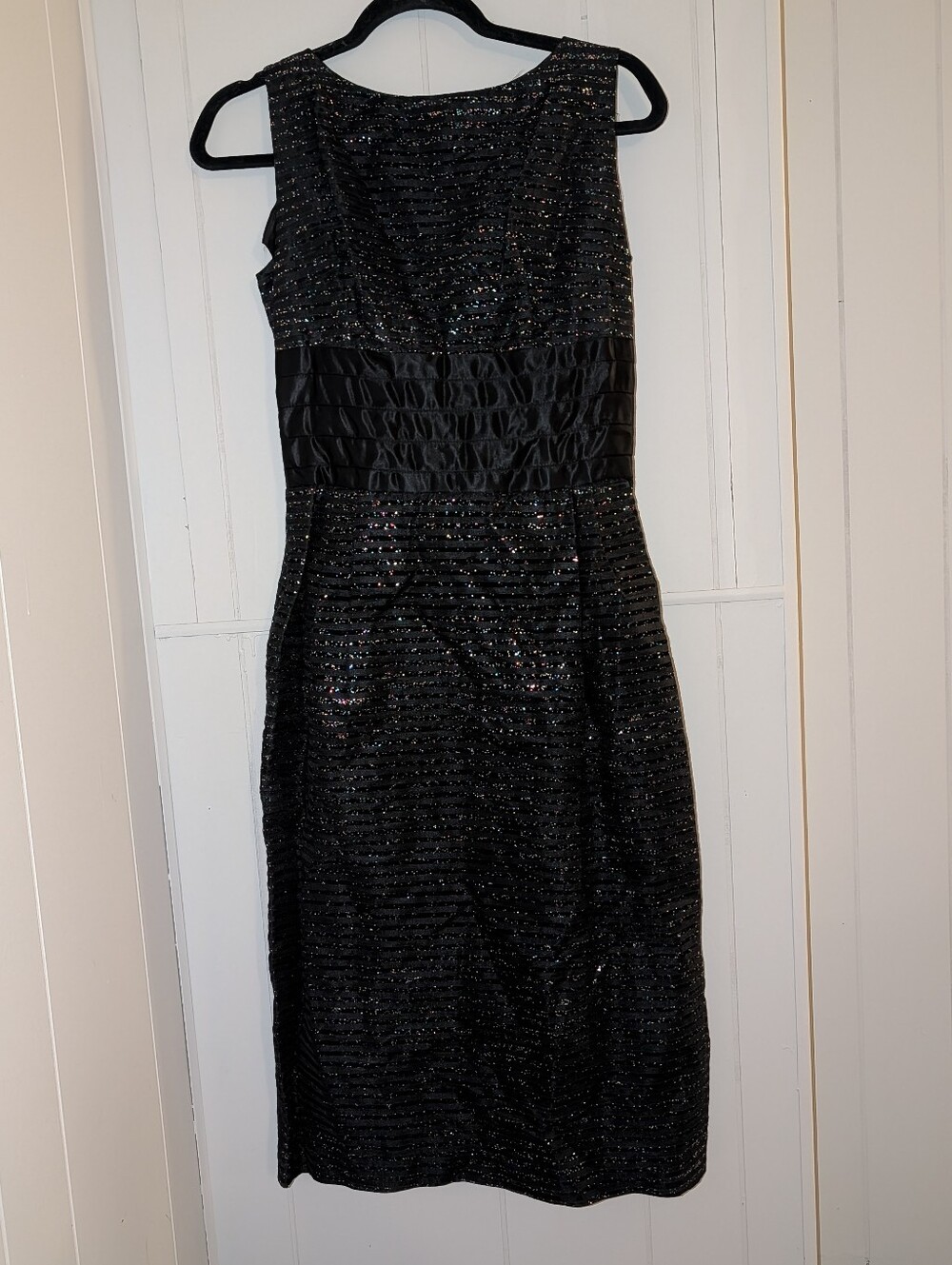 S Sleeveless Black Glitter Vintage Sheath Dress